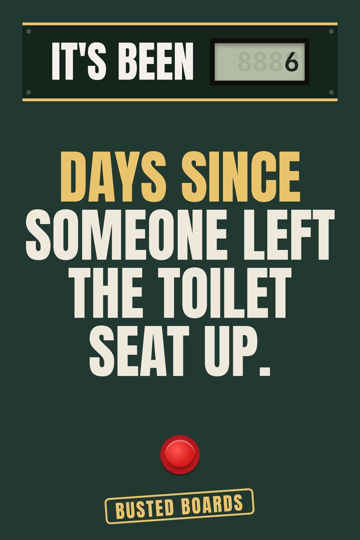 Days since someone left the toilet seat up.