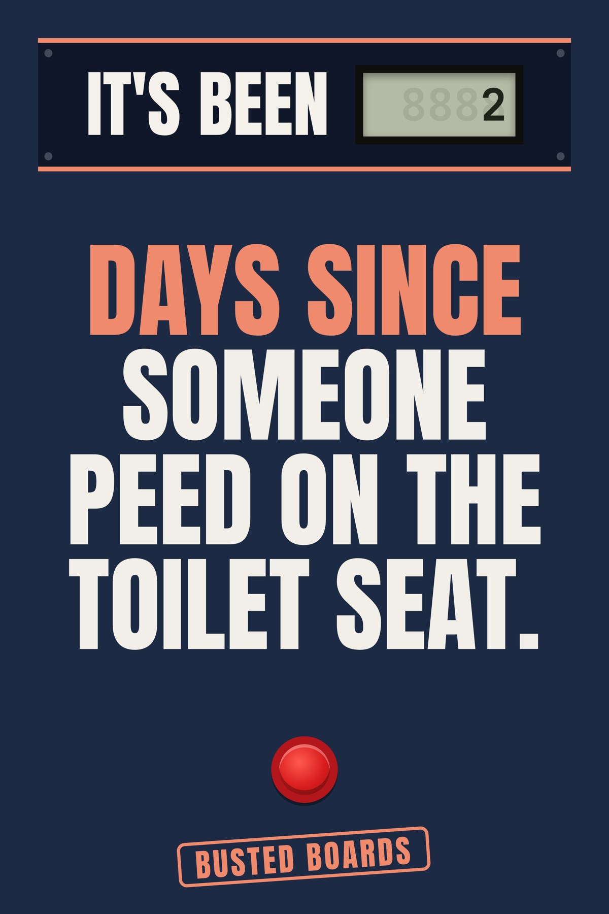 Days since someone peed on the toilet seat.