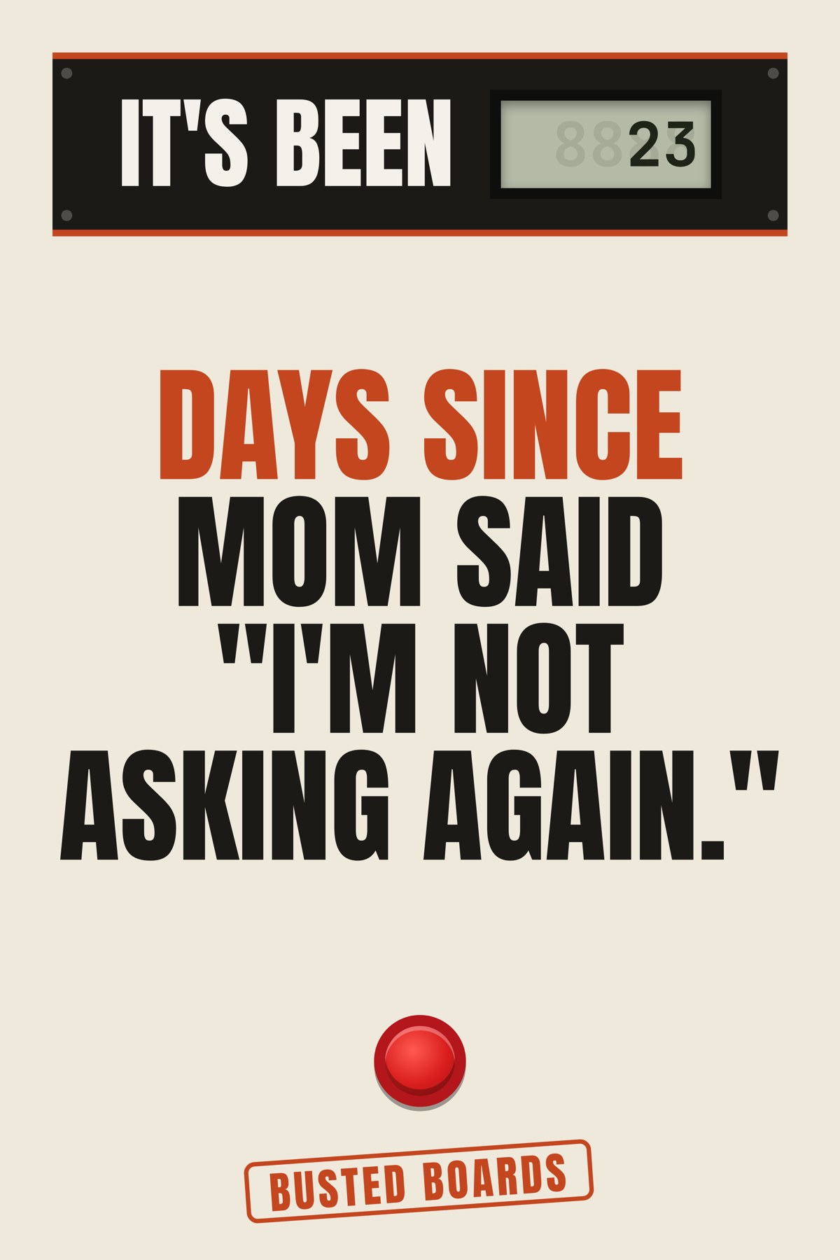 Days since Mom said 'I'm not asking again.'